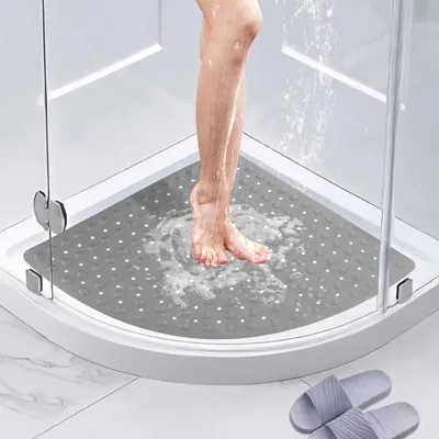 Obrázek produktu pro Protiskouzavá rohož pod sprchu, hranatá, 70 x 70 cm, šedá, s přísavkami a odtokovými otvory