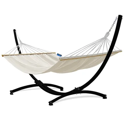 Produktbild von Potenza Outdoor Hängematte mit Gestell für 2 Personen I Stabhängematte XXL 220x160, 200kg I Schwarz Hängemattengestell 220kg Wetterfest