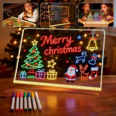 Produktbild von LED Notiztafel mit Farben, 2026 Neu Acryl Notiztafel mit 7 Farben Stift, LED Maltafel Kinder Transparente Notiz-tafel mit St?nder Abwischbar Drawing Light Kreatives Geschenk fš¹r Kinder (30 * 20cm)