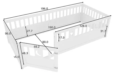 Immagine prodotto di Letto a pannello, design minimalista, decorazioni a stelle e luna, dimensioni 90 x 190 cm
