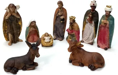 Produktbild von Krippenfiguren Set für Weihnachtskrippe, Polyresin, handbemalt. 11 Tlg. 7 cm.