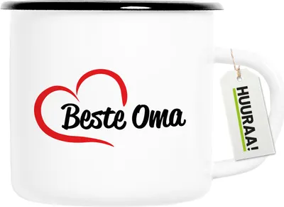 Produktbild von Huuraa Emaille Tasse Beste Oma Herz 300ml Vintage Campingbecher Geschenkidee