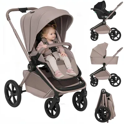 Obrázok produktu pre Lionelo Freya 3 v 1 – súprava detského kočíka s autosedačkou i-Size, vaničkou a športovým kočíkom do 22 kg, skladací, odpruženie, sedadlo XXL, UPF 50+, béžová