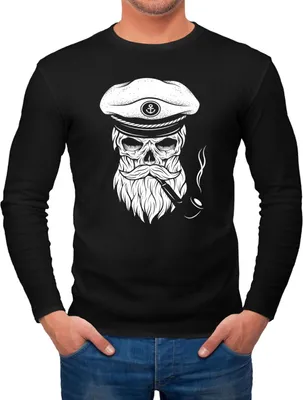 Produktbild von Herren Longsleeve Totenkopf Captain Skull Kapitän Anker Langarmshirt Neverless® schwarz 3XL