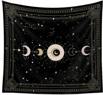 Produktbild von Weltraum-Wandteppich mit Sonne, Mond und Sternen – psychedelisches Design für Schlafzimmer und Studentenwohnheim