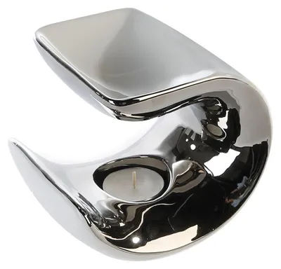 Imagen del producto de Gilde Aromabrenner, modelo Curve, cerámica, blanco, plateado, unidad de venta: 3.Altura: 14.00 cmAncho: 13.50 cmProfundidad: 10.50 cmNúmero de artículo: 15726