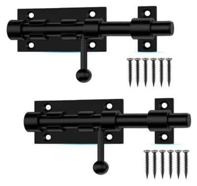 Immagine prodotto di Blocco per cancello scorrevole, robusto, 12,4 cm; serratura per porta con lucchetto, 2 pezzi, colore nero