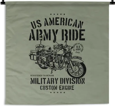 Produktbild von MuchoWow® Wandteppich Wandbehang Mancave - Motorrad - Amerika - Oldtimer 120x120 cm Tapisserie Dekoration Wandtuch - Modern - Baumwollgewebe