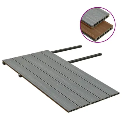Decking boards are shown from a low angle, with a close-up inset of two different colored boards.