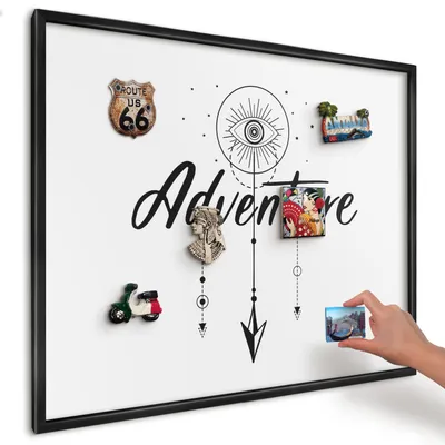 Produktbild von Magnettafel 80x60 cm mit schwarzem Rahmen - Magnetische Metalltafel, Magnetpinnwand zur Wandmontage für Wohnzimmer, Küche, Flur, Kinderzimmer und Büro - Abenteuerthema