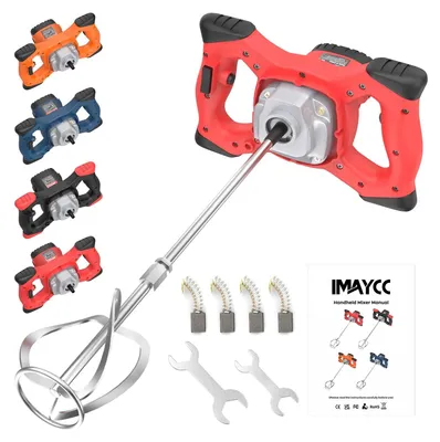 Image de Mixeur électrique pour mortier, 2100 W - 6 vitesses - 110 volts - Rouge - Pour le mélange de béton et de mortier