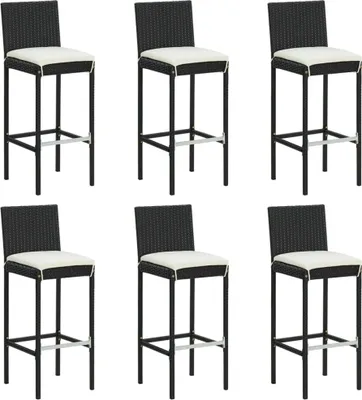 Produktbild von Barhocker mit Kissen 6 Stk. Schwarz Poly Rattan