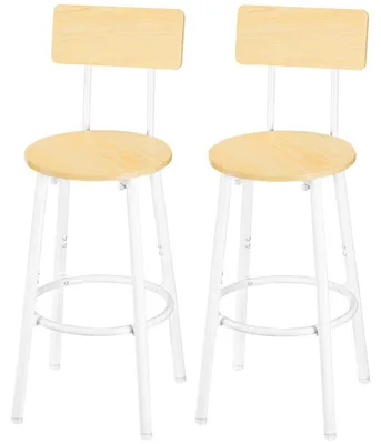 Produktbild von Barhocker 2er-Set mit Rückenlehne und Fußstütze, Naturfarben und Weiß, 32x32x93 cm