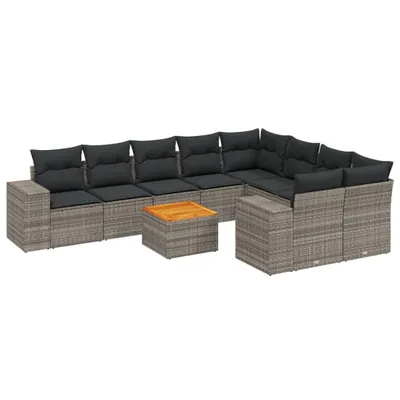 Produktbild von 10-tlg. Garten-Sofagarnitur mit Kissen Grau Poly Rattan
