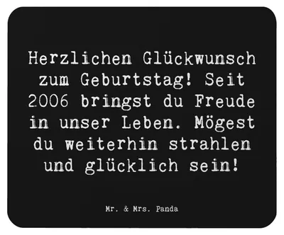 Produktbild von Mr. & Mrs. Panda Mousepad Spruch 2006 Geburtstag - Schwarz - Geschenk, pc mausunterlage, laptop mauspad, Happy Birthday, mousematte, Gefühle, Jahrgang, Familie, Mouse Pad