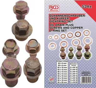 Produktbild von BGS technic Oil Drain Plug Screws and Copper Seal Ring Assortment, 1972 mm, 1,97 kg