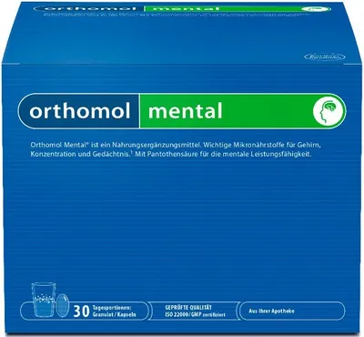Produktbild von Orthomol Mental - für Gehirn, Konzentration und Gedächtnis - mit Pantothensäure und Omega-3-Fettsäuren - Granulat/Kapseln, 30 St. Tagesportionen