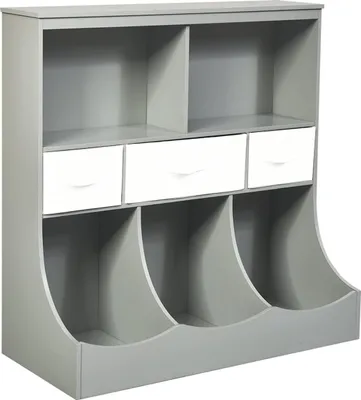 Image de Étagère à jouets avec 5 compartiments et 3 tiroirs, étagère pour enfants, organiseur de jouets 93 x 40 x 94 cm gris
