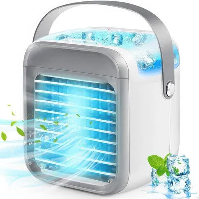 Produktbild von Tragbarer Luftkühler mit Griff, USB wiederaufladbar, 3 Modi, Sprühfunktion, leise, ideal für Schlafzimmer, Büro, Camping & Reisen