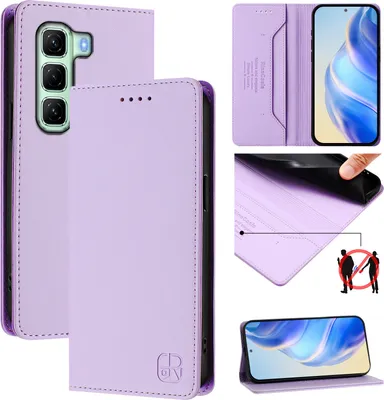 Produktbild von Lederhülle für Infinix Hot 50 4G Hülle Flip Brieftasche Kartenfächern Ständer Schutzhülle Violett
