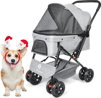 Produktbild von Famanu Hunde-Buggy für kleine und mittelgroße Hunde - bis 22 kg - mit Aufbewahrungskorb und Sicherheitsgurten - Grau