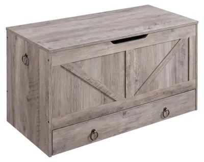 Produktbild von Kura - Aufbewahrungstruhe 100x50x40 cm mit Sicherheitsscharnieren und Schubladenelement aus Holz im Industriestil