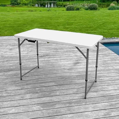 Immagine prodotto di Tavolo pieghevole da 120 cm, bianco, con altezza regolabile, adatto per 6 persone