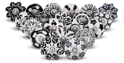 Image de Lot de 20 boutons de placard en céramique noire pour meubles