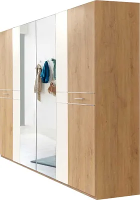 Image de Armoire à portes battantes Pamela 225 x 58 x 210 cm, chêne planches blanchies, 4 portes