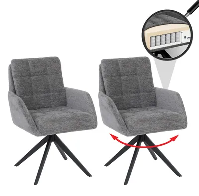 Productafbeelding van Set van 2 eetkamerstoelen HWC-Q36, draaibare keukenstoel met automatische terugdraaimechanisme, bekleding van chenille stof (680g/m²), gecertificeerd, metalen frame, kleur: grijs