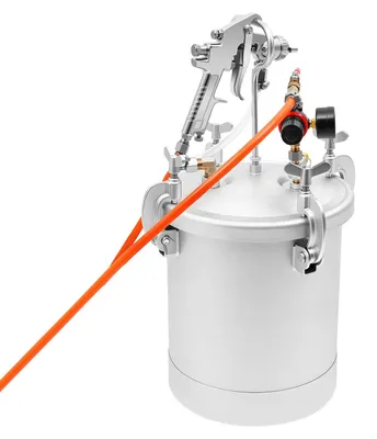 Produktbild von Farbdruckbehälter - 10 l Drucktank zum Lackieren - 3,0 mm Düse - Kohlenstoffstahl - Einstellbarer Druck 50–80 psi - Mit Spritzpistole - Silber