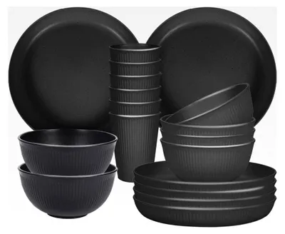 Produktbild von 18-teiliges Teller- und Schüssel-Set, leicht und unzerbrechlich, Geschirr für 6 Personen, Camping-Teller für Picknick, mit 23 cm Tellern, 15 cm Schüsseln und Tassen für die Küche