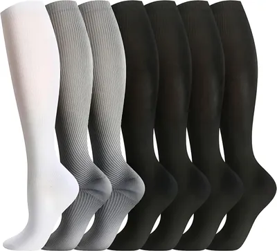 Zdjęcie produktu dla Skarpetki kompresyjne 20-30 mmHg, 7 parów, wysokie skarpetki do sportu, multicolor 45, duże-X-Large