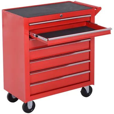 Zdjęcie produktu dla Wózek narzędziowy z 2 małymi i 5 dużymi szufladami | Kolor: Czerwony | Wymiary: 33x69x75 cm