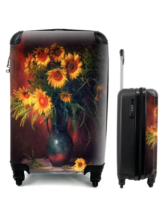 Produktbild von MuchoWow® Koffer Handgepäck Trolley Rollkoffer Kleine Reisekoffer mit 4 Rollen - Sonnenblumen - Vase - Stilleben - Cabin Size < 55x40x23 cm & 55x40x20 cm - Fotokoffer - Kabinenkoffer - Boardgepäck - Reise-Box - Reisekoffer - Reisegepäck - Koffer mit Bild - Trolley für Kinder