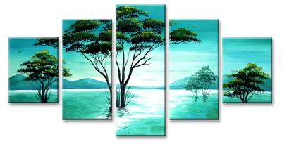 Obrázek produktu pro Obraz na plátně Tyrkysové stromy 5-dílný 160x80 cm
