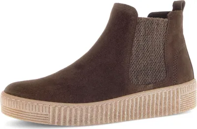 A single brown Chelsea boot is shown against a white background.