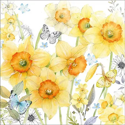 Produktbild von Servietten Papier 33x33cm 3-lagig mit Narzissen Blumenmotiv 20 Stück
