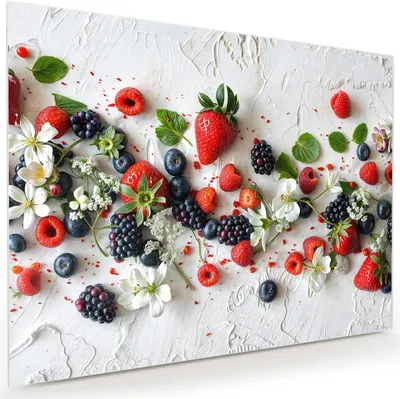 Produktbild von Glasbild 120x90cm in XXL für Wohnzimmer, Schlafzimmer Motiv Bunte Beeren