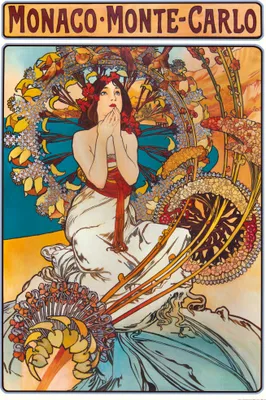 Obrázok produktu pre Alfons Mucha umelecký tlač obrazu - Monako Monte Carlo, 1897 (120 x 80 cm)