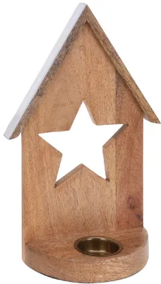 Zdjęcie produktu dla Drewniany świecznik House 29cm, gwiazda