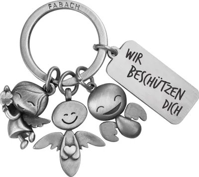 Produktbild von FABACH Schutzengel Schlüsselanhänger 3 Engel mit Gravur - Auto Schlüsselanhänger Fahr vorsichtig aus Metall für Autofahrer - Geschenk Glücksbringer Auto Führerschein - Wir beschützen Dich