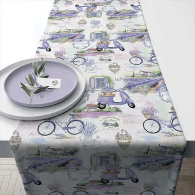 Produktbild von Tischläufer Baumwolle 40x150cm Provence Lavendel Motiv Weiß / Lila