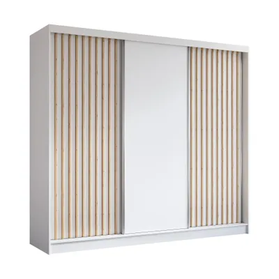 Produktbild von AX LIVING Cabinio Schwebetürenschrank Weiß – 240cm Artisan Lamellen