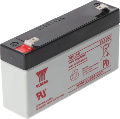 Produktbild von YUASA NP1.2-6 Akku Blei PB 6.0 Volt 1200mAh mit 2 Faston 4,8mm Steckkontakten