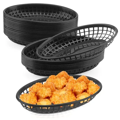 40 Kunststoff-Fastfoodkörbe, oval, 23x14,5x4 cm, schwarz