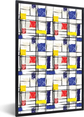 Produktbild von MuchoWow® Gerahmtes Poster Mondrian - Gelb - Rot - Blau 60x90 cm - Poster mit Schwarzem Bilderrahmen Wandposter Rahmen Foto Bilder - Kunst