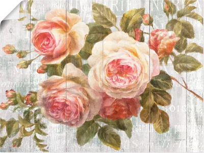 Produktbild von ARTland Poster Vintage Rosen auf Holz Größe: 80x60 cm