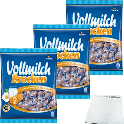 Produktbild von Storck Vollmilch Brocken Karamell-Bonbons mit Milchcreme-Füllung 3er Pack (3x315g Packung) + usy Block