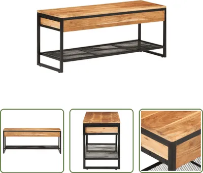 Immagine prodotto di The Living Store Panca per scarpe 110x35x45 cm in legno massiccio di acacia e ferro